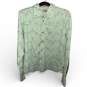 BC Ethic Vintage Mens Mint Green Star Embroidered Long Sleeve Button Up Shirt